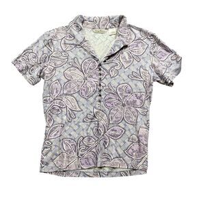 Tommy Bahama Small Purple‎ Paisley 1/2 Button Short Sleeve Silk Blend Shirt